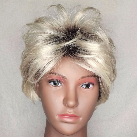 Wigyy Silver Grey Short Pixie Synthetic Wig Bangs Daily Wear Heat Resistant - Picture 2 of 7